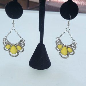 Chandelier Earrings with Clear and Yellow Rhinestones